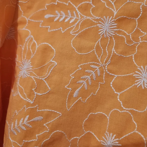 Loft Garden Embroidered Open Back Puff Sleeve Blouse Lg Nwt Tangerine Summer Top - Picture 3 of 10